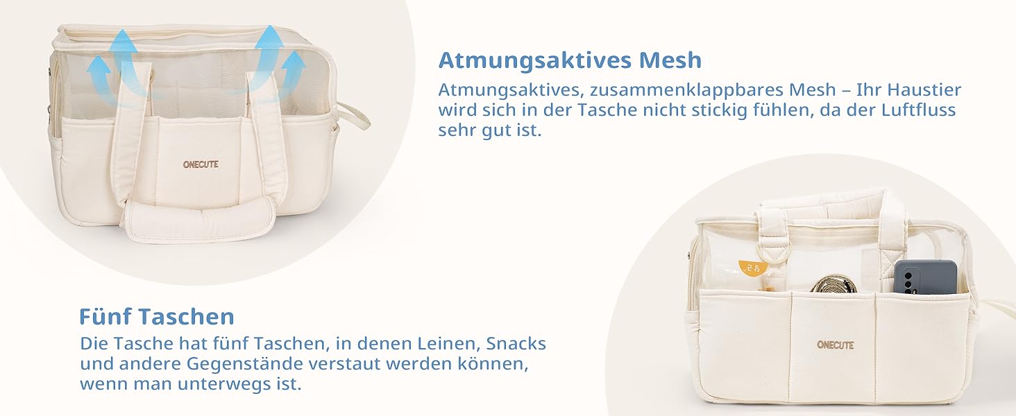 Транспортна сумка для собак, котів та кроликів – складана переноска з безпечним замком, сіткою для вентиляції та бічними кишенями – практична переноска для подорожей (Бежева, 34x16x25 см)