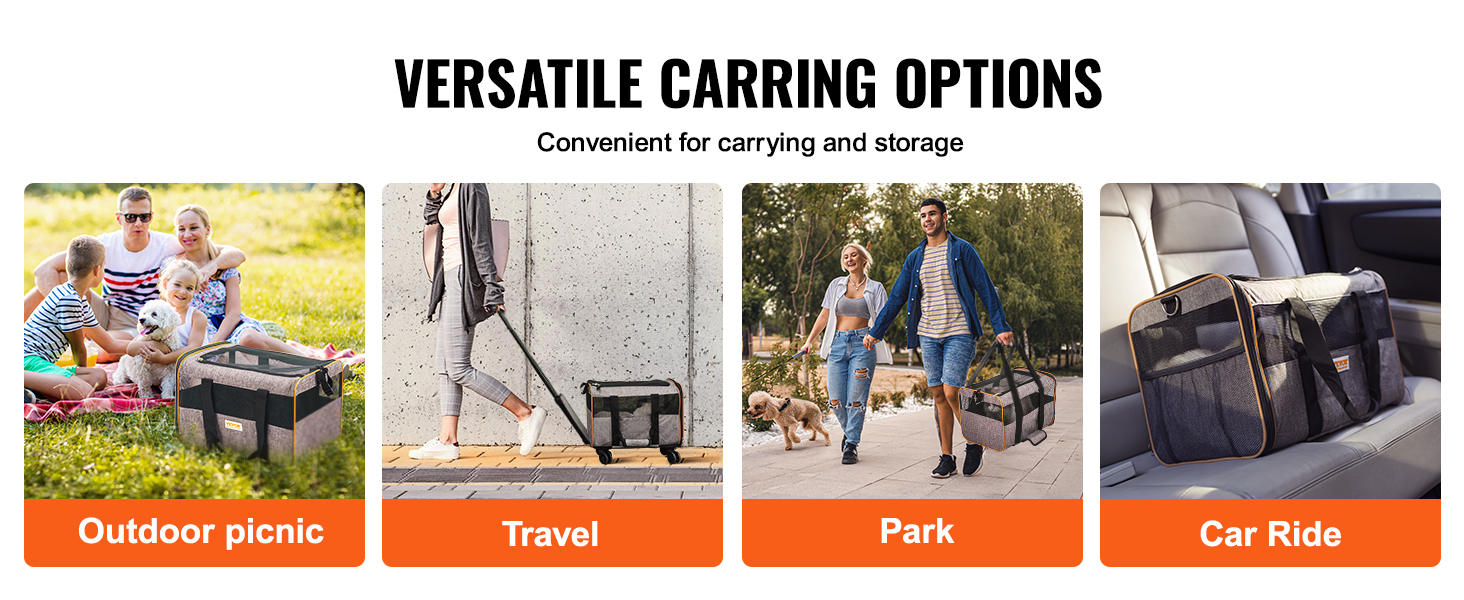 Тролей для собак VEVOR, розкладний рюкзак для собак до 15,8 кг, переноска для тварин з тканини 600D Oxford, 4 колеса, кишені для зберігання, ідеально для подорожей на авто та прогулянок (сірий, 10 кг)