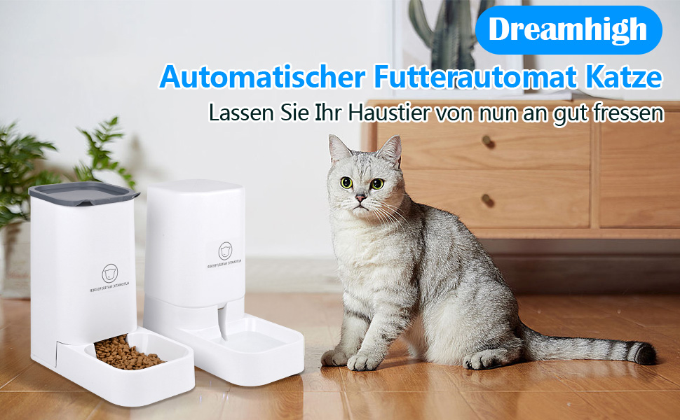 Автоматичний годівниця для котів Dreamhigh® з резервуаром 2.1 кг та диспенсер для води для собак 3.8 л, без електроживлення, без PBA, білий