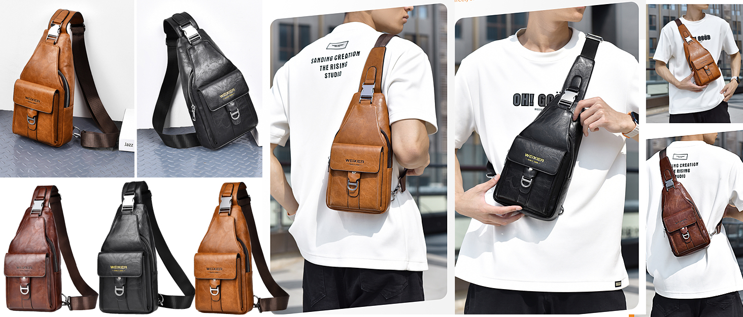 Чоловіча нагрудна сумка через плече з PU-шкіри, водонепроникна, світло-коричнева
