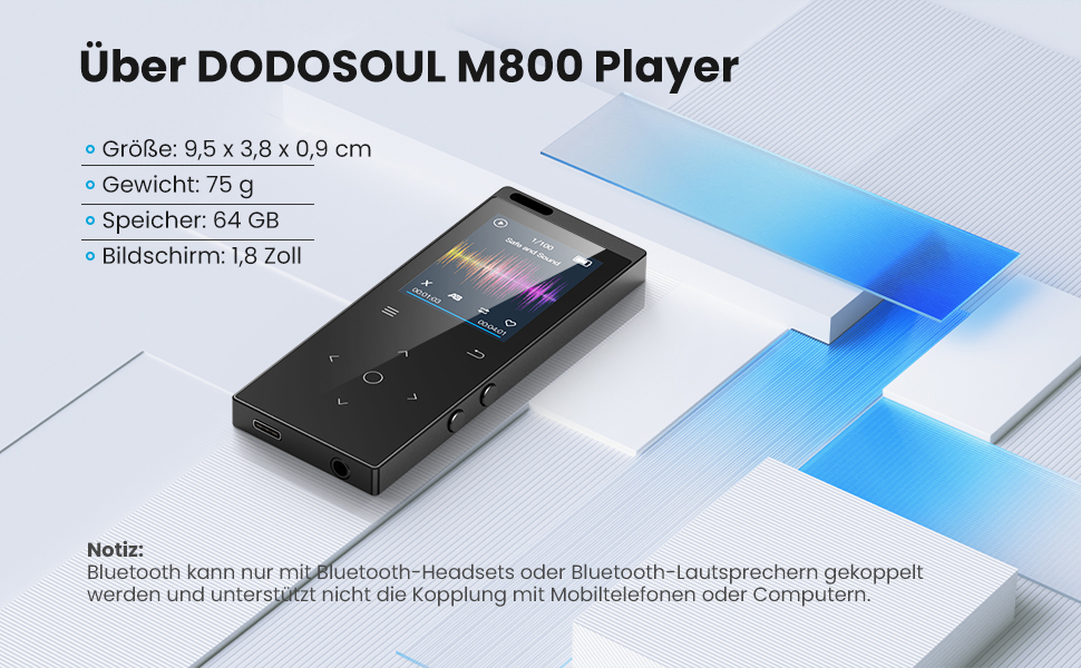 MP3 плеєр DODOSOUL 64GB з Bluetooth, FM-радіо, диктофоном та підтримкою E-Book та фотоальбомів