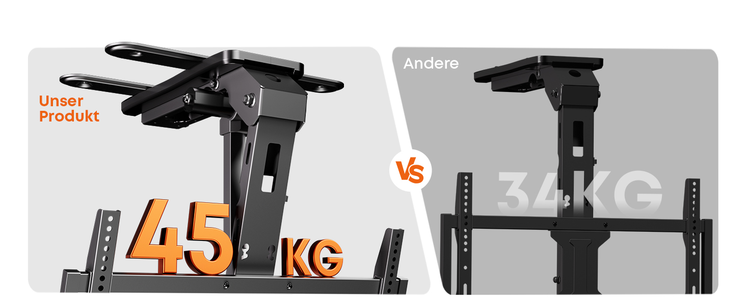 Електричний стельовий кронштейн для телевізора 37-75 дюймів, чорний - похилий, з пультом ДУ, до 45 кг