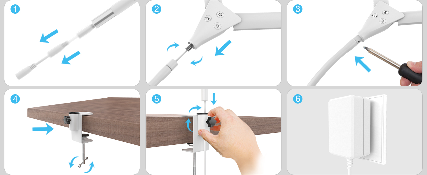 LED лампа настільна для офісу та дому, світло для монітора, 1400 люмен, регульована яскравість, кріплення-прищіпка, світло для робочого місця, гнусий шийка, подвійний насадка, 5 режимів кольору та рівнів яскравості, білий колір, 64 см