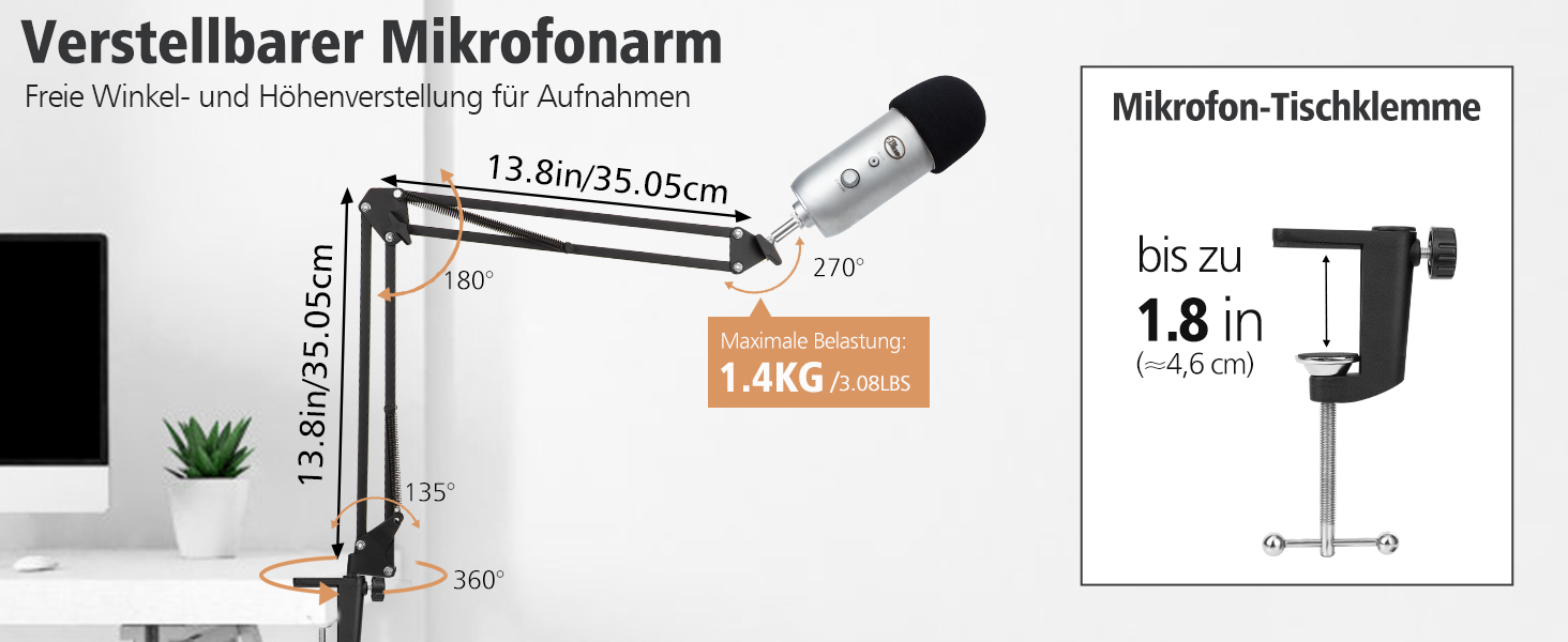 Підставка для мікрофона Blue Yeti SUNMON - міцна, поворотна на 360°, з металевою клямкою. Сумісна з HyperX QuadCast 2, Fifin AM8, Seiren Mini V3, MV7 та іншими мікрофонами.