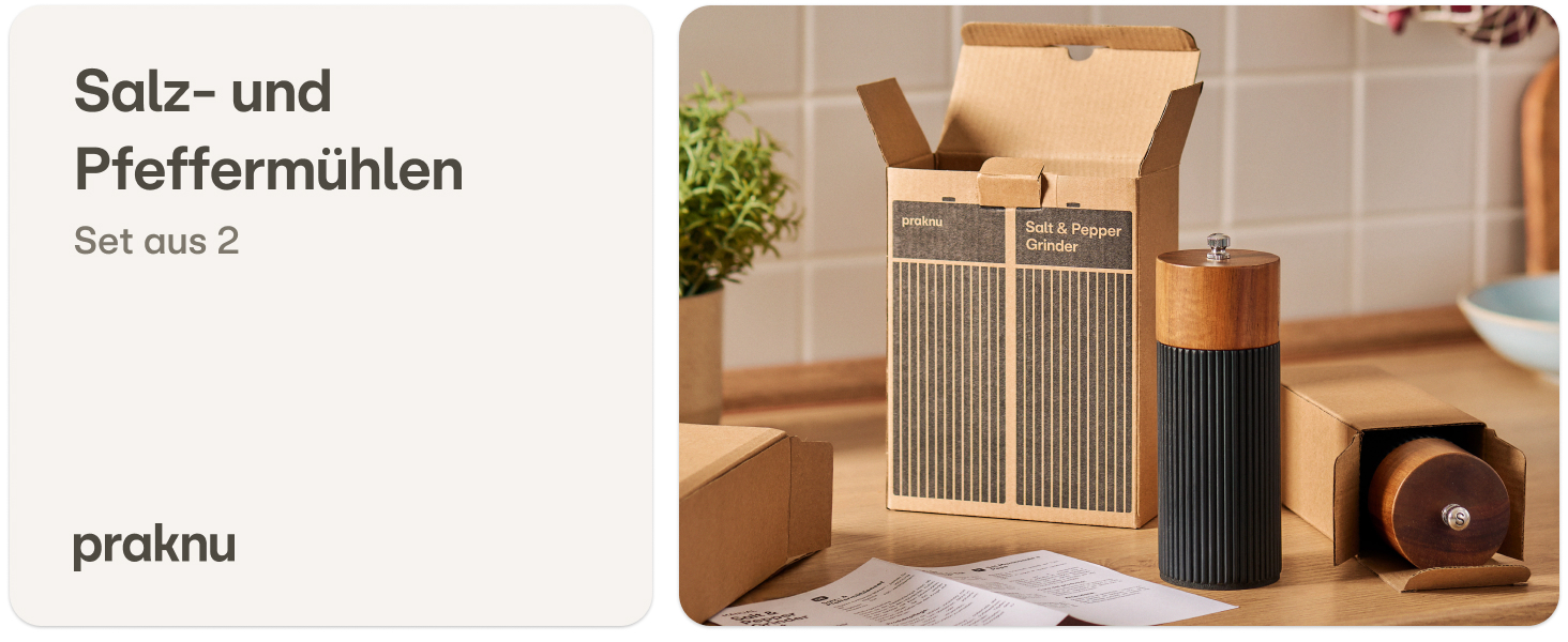 Набір для перцю та солі Praknu з дерев'яної акації з керамічним жорном - регулювання ступеня помолу, довговічний - дерев'яні млини для спецій - набір млинів для солі та перцю, чорний (маленький)