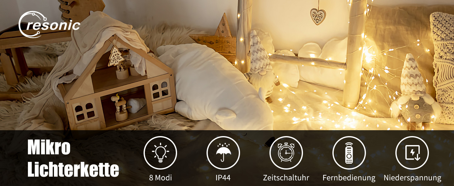 Гірлянда світлодіодна Gresonic 200/300 LED, мікро-сріблястий дріт, для декору інтер'єру та екстер'єру, тепле біле світло, 8 режимів