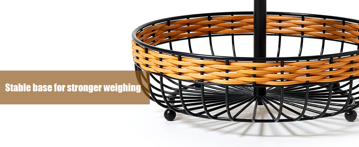 Двоярусний кошик для фруктів LEEJARD з синтетичного ротангу, знімний піддон, чорний (H:45 Dm:29 см)