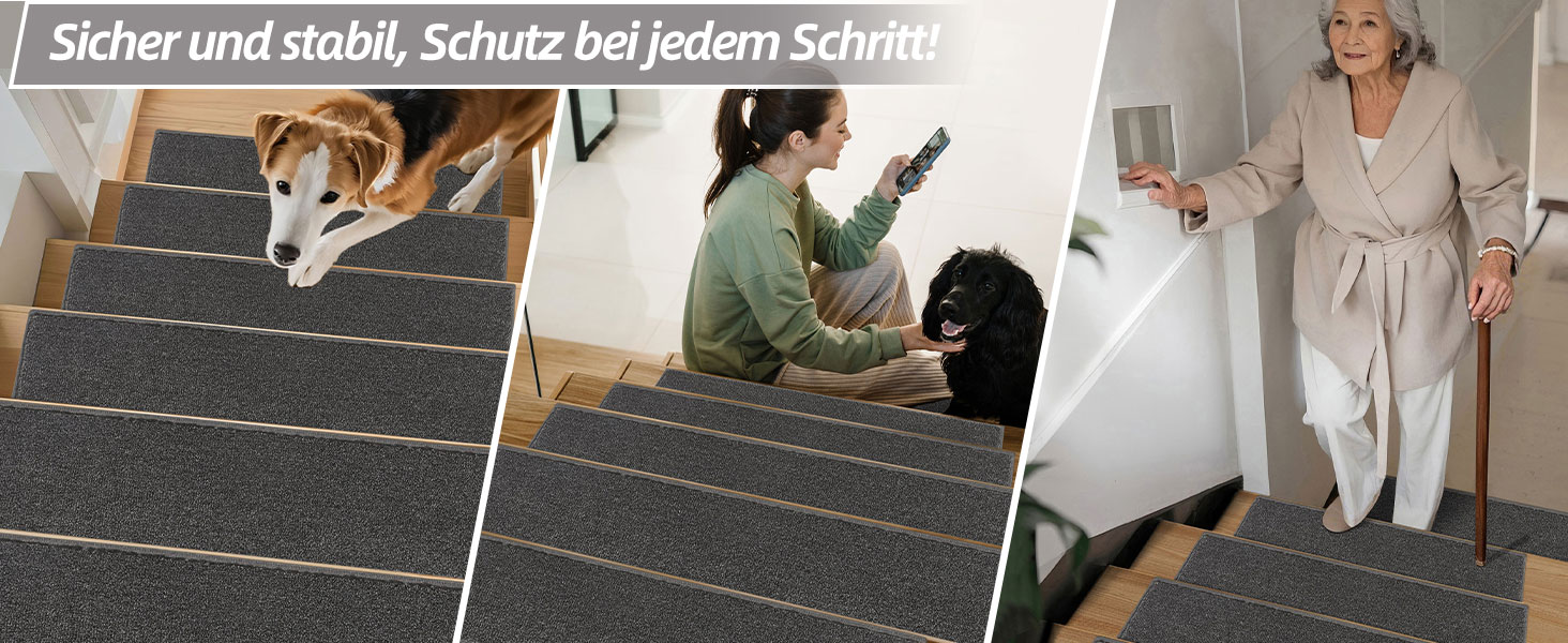 Ковзаючі сходи COSY HOMEER, 15 шт., 70x22 см, самоклеючі, машинне прання, 100% поліестер, TPE-підкладка, для дітей, літніх людей та домашніх тварин, темно-сірий