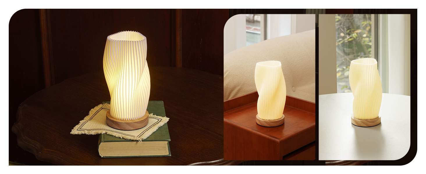 Стіл лампа Dawnwake з дерев'яним цоколем, LED-лампа для спальні та вітальні