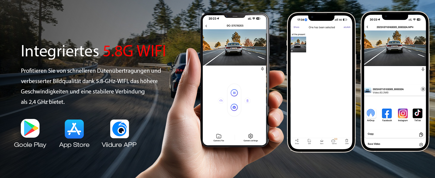 Автомобільний відеореєстратор 4K+2.5K з GPS та 5.8 GHz Wi-Fi, двоканальна камера з IPS-екраном 3.16