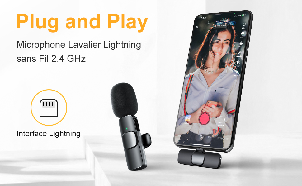 Бездротовий петличний мікрофон Lavalier з Lightning-роз'ємом для iPhone/iPad/Android. Безшумовий, 120м, CP1(A)