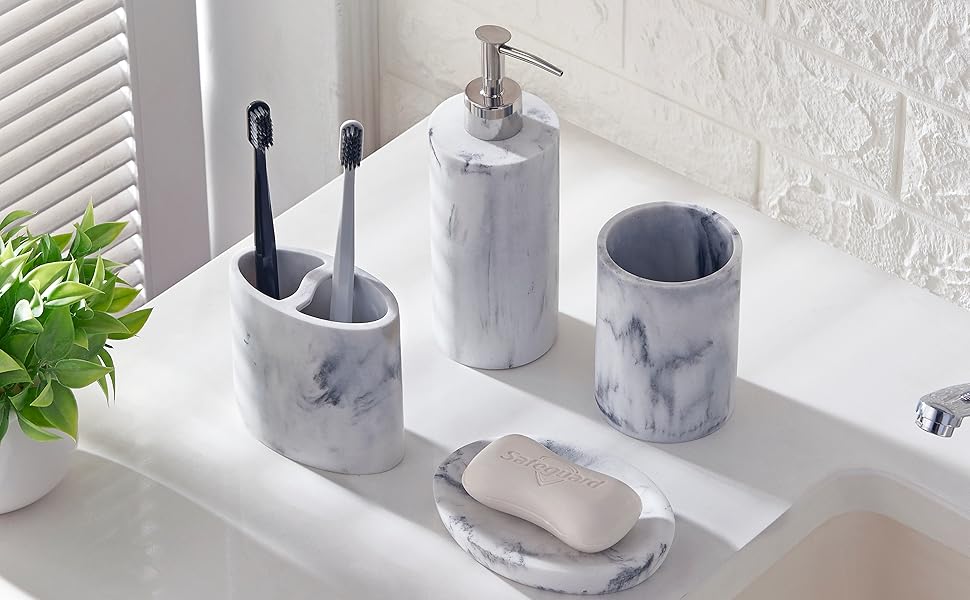 Набір для ванної кімнати ZCCZ: органайзер 4 в 1 (тримач для зубних щіток, дозатор мила, мильниця, стаканчик) – елегантний дизайн