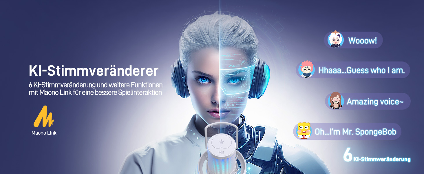 MAONO DM40 Бездротовий мікрофон для ПК з RGB підсвічуванням та ШІ-зміною голосу, 3-рівнева шумозаглушення, для геймінгу, подкастингу та стрімінгу