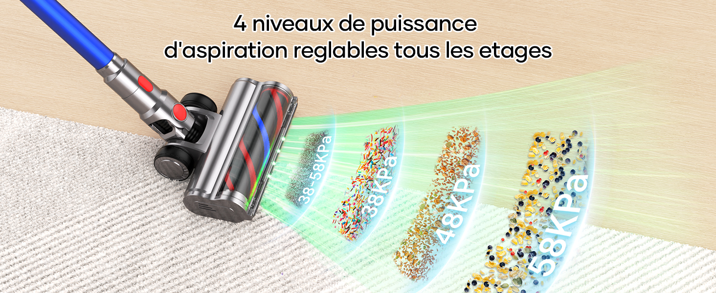 Бездротовий пилосос REBANIC S18 Max з дисплеєм, 600 Вт, 75 хвилин роботи, 58000 Па, об'єм контейнера 2 л, для твердих підлог, килимів, шерсті тварин, блакитний