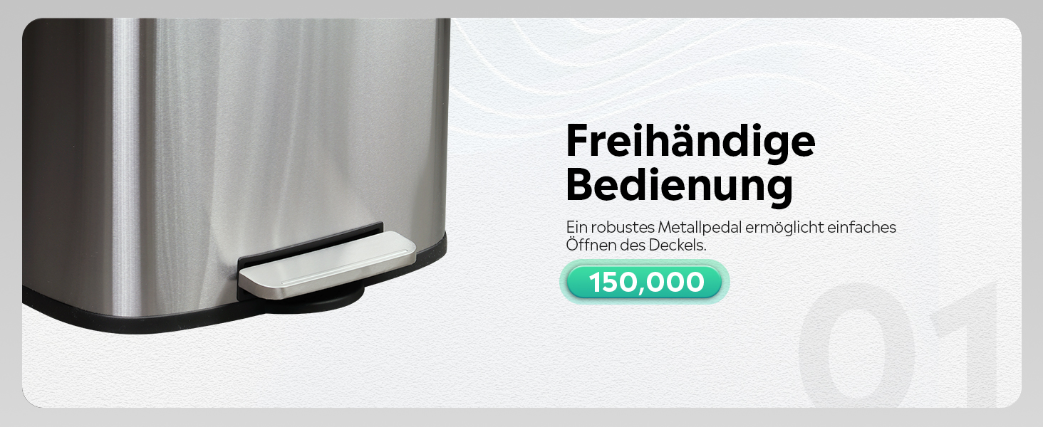 Відро для сміття WLIVE 50L з нержавіючої сталі з педальним механізмом та м'яким закриттям, для кухні, спальні, офісу, срібний