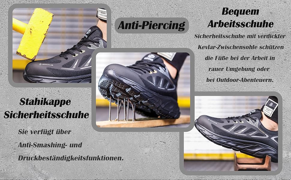 Черевики робочі чоловічі/жіночі ISOOUS з металевим підноском, спортивні, антиковзаючі, дихаючі, чорні, 45 EU