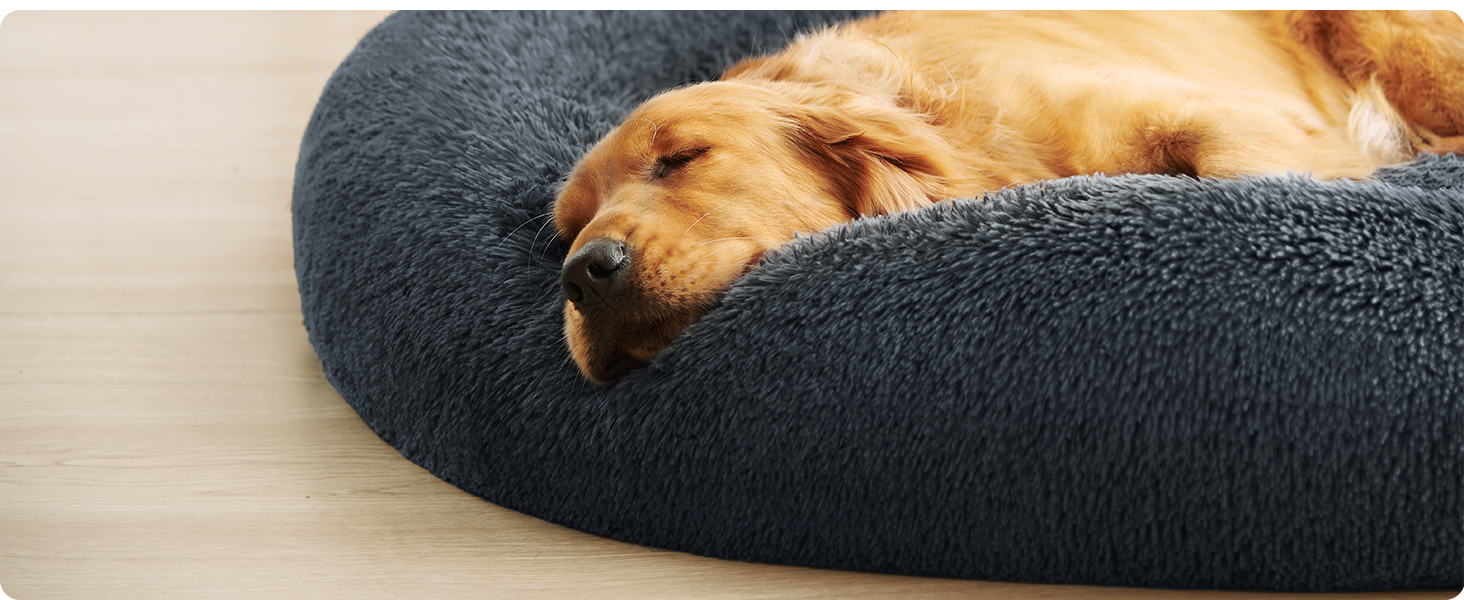 Кругле ліжко для собак та котів Feandrea, м'яке, з подушкою, 120 см, темно-сірий