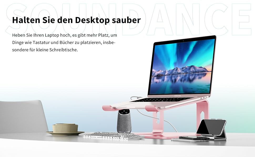 Підставка для ноутбука Soundance, алюмінієва, ергономічна, для екранів 10-15.6 дюймів, рожева