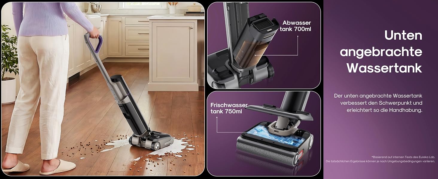 Акумуляторний миючий пилосос EUREKA FloorShine 830 для твердих підлог, 24000 Па, з функцією самоочищення та сушіння гарячим повітрям 75°C, Anti-Tangle 3.0, 60 хв роботи
