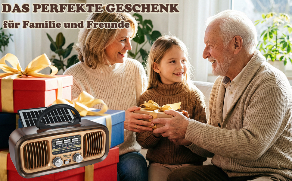 Ретро Радіо Klein з Bluetooth, AM/FM/SW радіо, портативне, з сонячною панеллю, USB/TF картка, 1200mAh, подвійний динамік