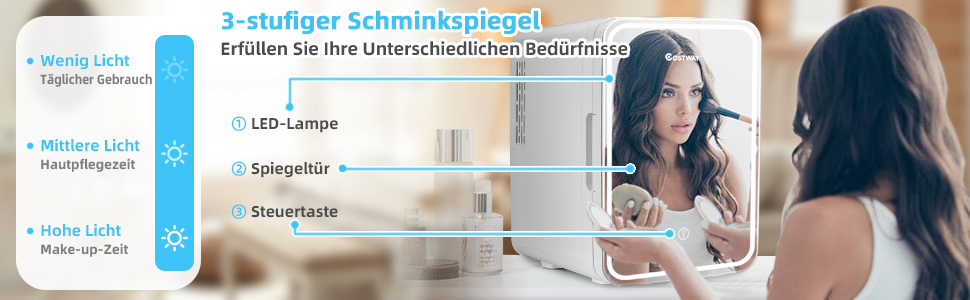 COSTWAY 10L Skincare Fridge - Mini Glass Door Fridge with Touch Screen Mirror & Cooling/Heating for Beauty & Cosmetics