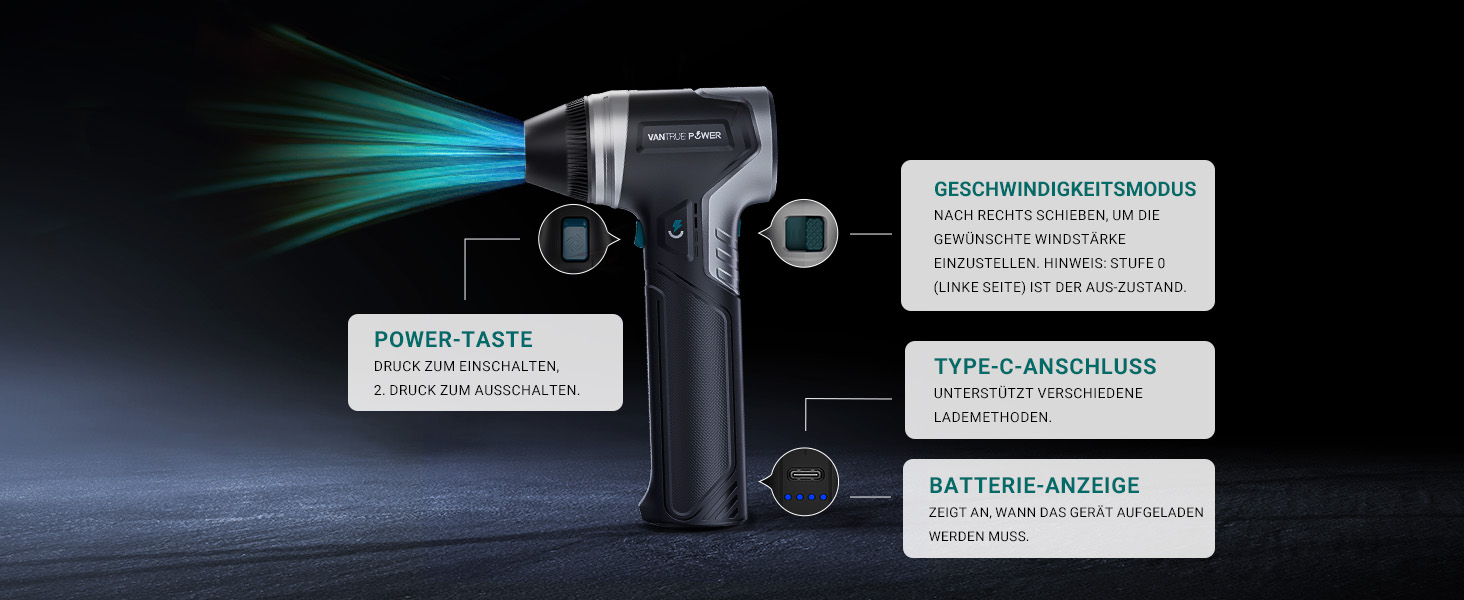 VANTRUE POWER Електричний повітряний пилосос-800G, бездротовий, акумуляторний, для чищення клавіатури, автомобіля, дому