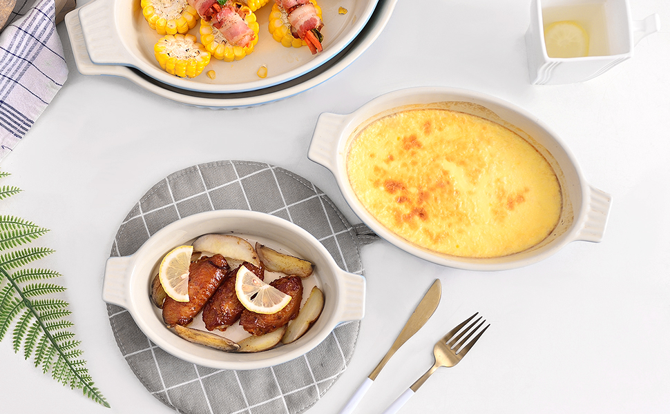 MALACASA Набір форм для запікання Bake.Bake (4 шт.) з кераміки, стійкої до подряпин | Ідеально для лазаньї, супів, тірамісу та іншого (блакитний)