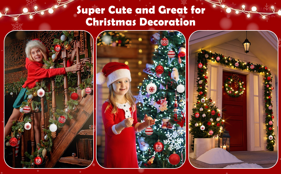 16 штучок новорічних кулі пластикові, 6 см, прикраси для ялинки, декор на Різдво, для дому, святкування, вечірки (червоний та білий)