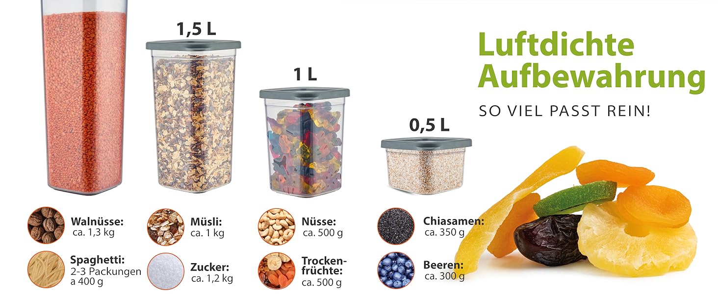 Герметичні контейнери для зберігання продуктів [Набір 12 шт] Антрацит - Складні, економія місця для кухні, банки для круп, контейнери для їжі, набір 12 штук