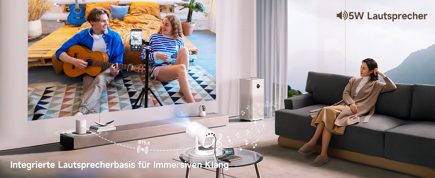 Портативний проєктор Mini Beamer 4K з Android 11: Smart проєктор з електричним фокусом, WiFi 6, BT 5.0, Full HD 1080P, 260ANSI, авто-корекція трапецеїдальних спотворень, 5W динамік