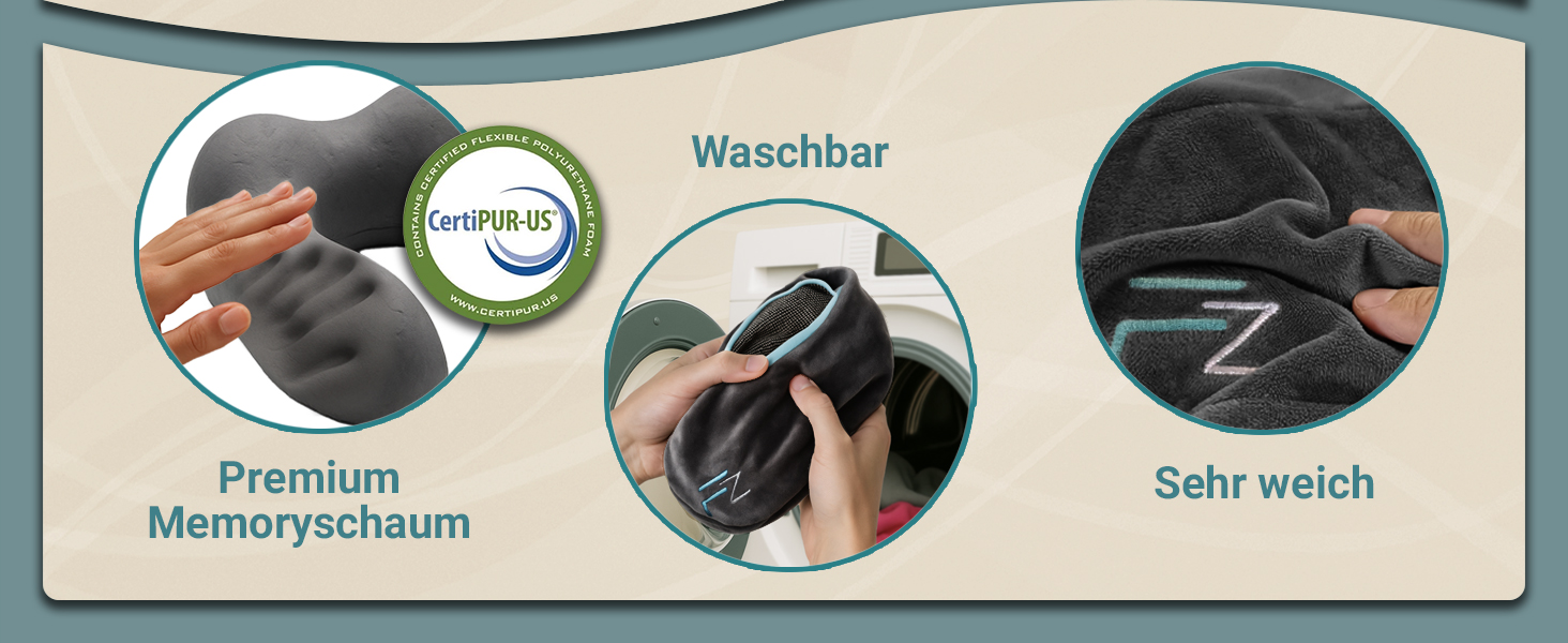 Подушка для шиї FLOWZOOM Dream Pro з додатковою бічною підтримкою та регульованим кріпленням на липучці - подушка для подорожей у літак з піною з пам'яті - з чохлом та подарунковою упаковкою - Чорний