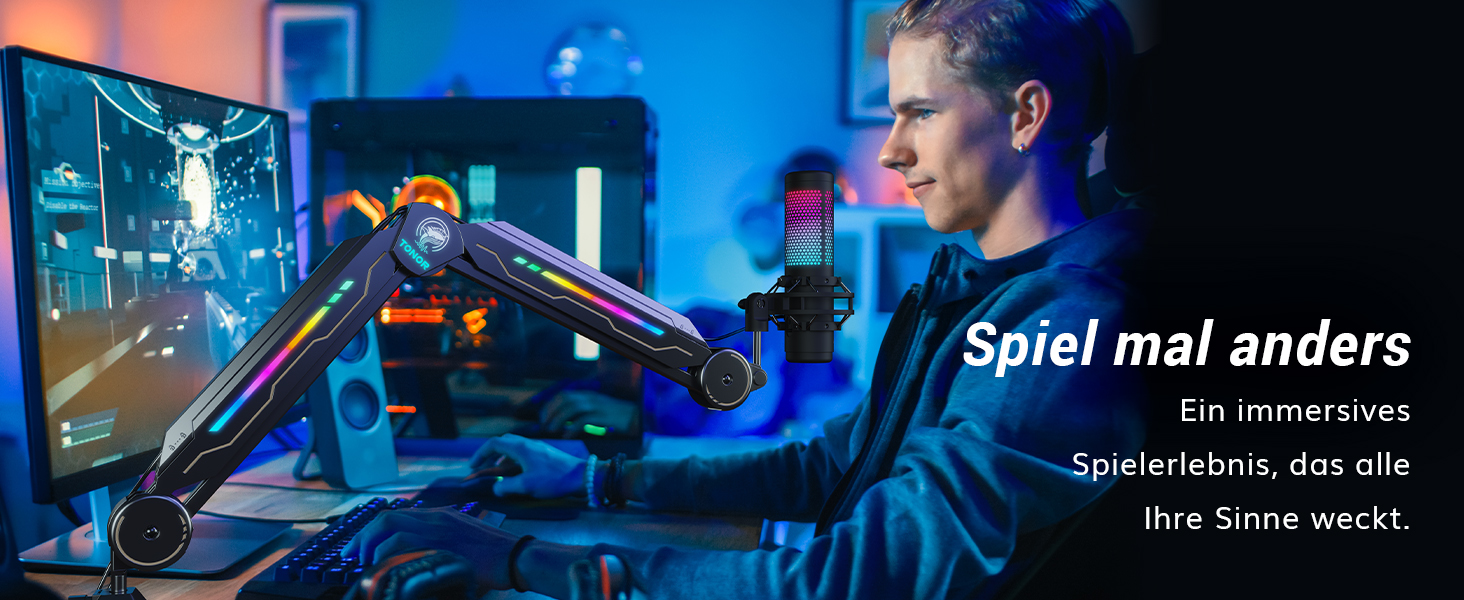 Підставка для мікрофона TONOR з RGB підсвічуванням, сенсорне регулювання, 11 режимів світла, сумісна з усіма мікрофонами, модель T90