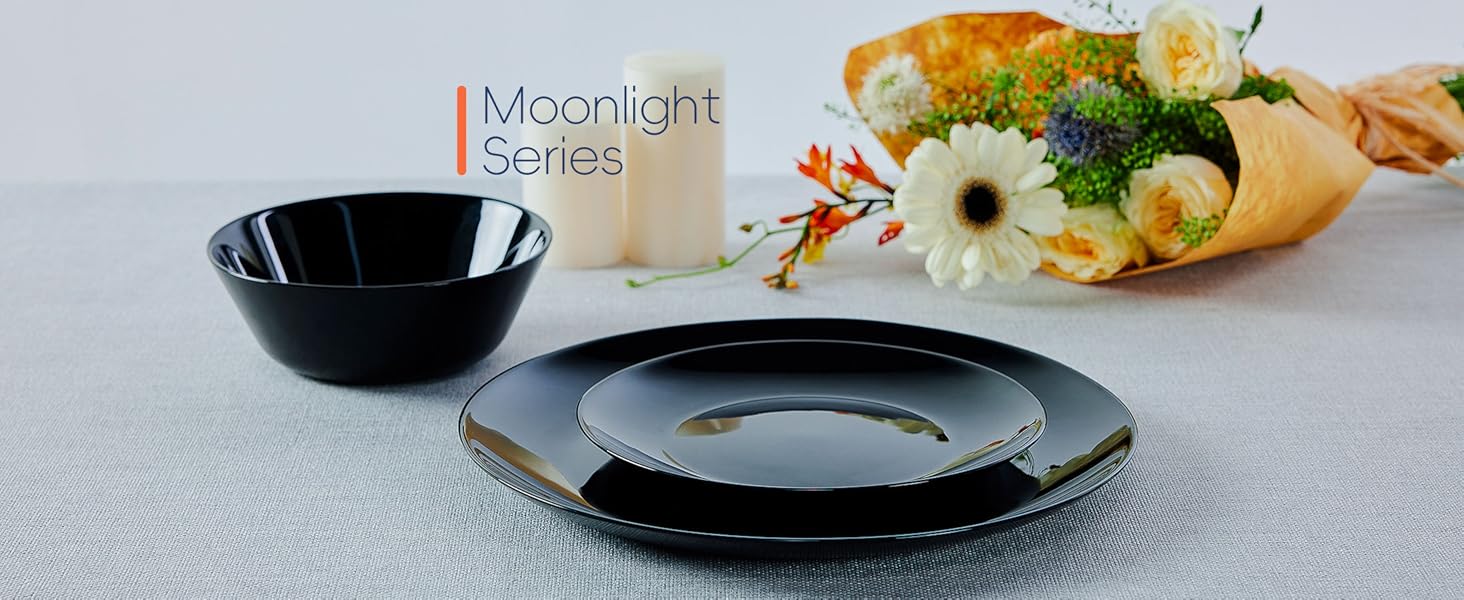 Набір посуду 18 предметів для 6 осіб, чорний набір посуду з опалового скла, включає миски для мюслі, десертні та обідні тарілки, чорний посуд