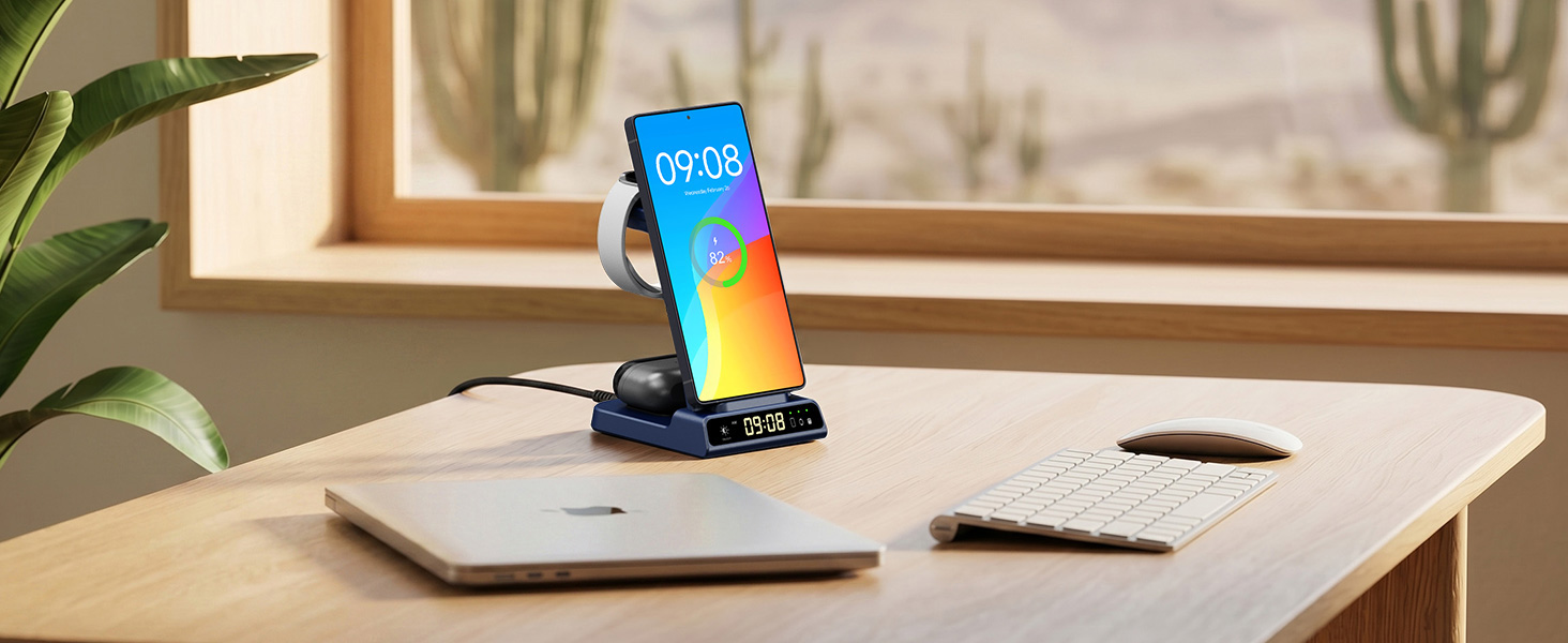 Бездротова зарядка 3-в-1 Samsung S26 Ultra/+/S26, Galaxy S25/S24/S23/Z Flip 7, Watch 8/8 Classic/7/Ultra/6/5, Buds4/4 Pro – Синій