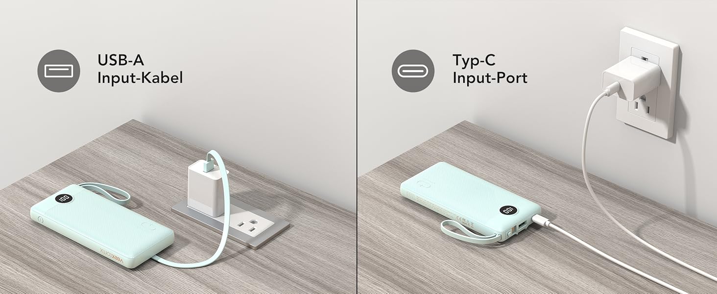 Портативний зарядний акумулятор Power Bank 10000mAh з LED дисплеєм та інтегрованими кабелями. Сумісний з iPhone, iPad, Samsung, Xiaomi, Google Pixel. Колір: блакитний