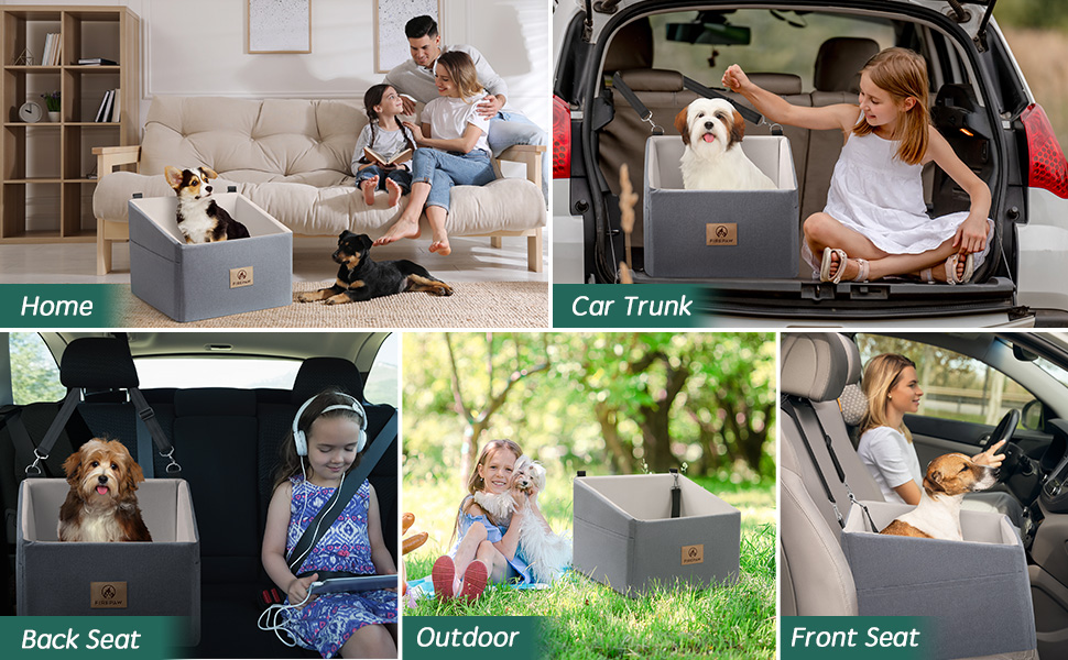 Автокрісло для собак, сіре, велике/маленьке, з підняттям та кишенями для зберігання. Підходить для собак до 25 кг або 2 цуценят. Знімне та пральне.
