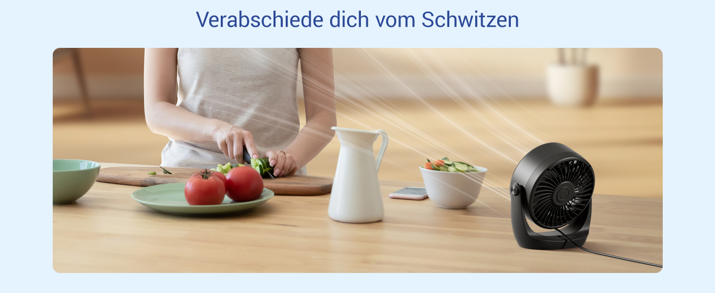 USB Turbo вентилятор для столу Diveblues TurboBreeze Klassisch: тихий, потужний, з LED-дисплеєм, 5 швидкостей, 360° обертання, портативний для дому, офісу та відпочинку – чорний