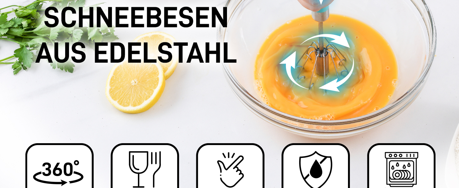 Zulay Kitchen: Ручний вінчик з нержавіючої сталі - автоматичний вінчик з пружинним механізмом, легке збивання яєць, тіста, молока, соусів, придатний для миття в посудомийній машині, стійкий до корозії, срібний