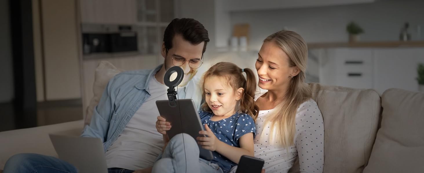 LED кільцева лампа для телефону та ноутбука, світло для селфі з 3 колірними температурами та 5 рівнями яскравості, USB світло для відеоконференцій, Zoom, YouTube, TikTok, макіяжу, фотографії, порожньою конструкцією