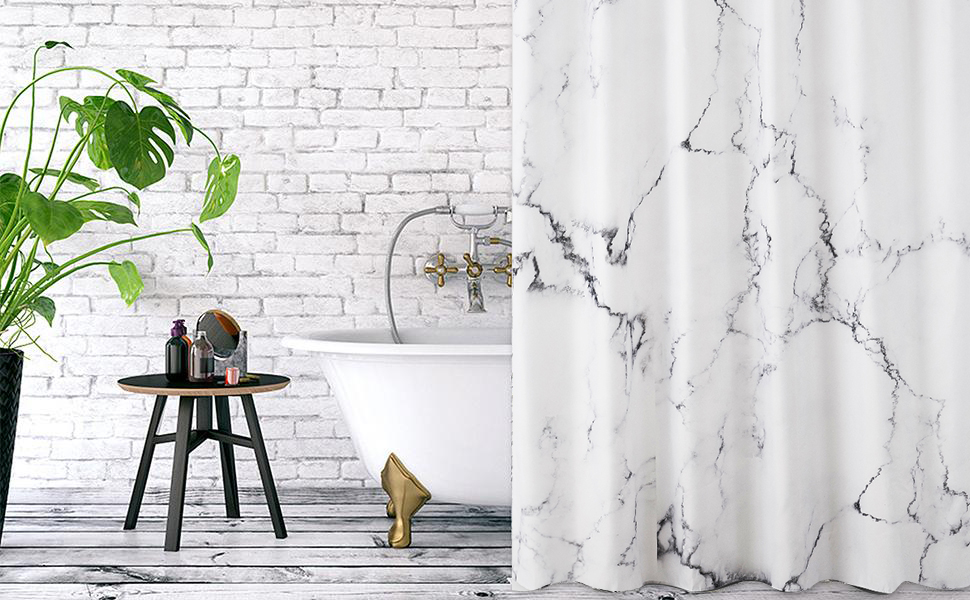 Тканинна штора для душу | Водостійка штора з посиленим краєм | Тканинна штора для душу, яку можна прати, розмір 150 см x 180 см | Поліестер, мармур, 180 x 150 см (1 шт.)