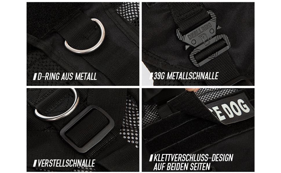 Тактичне облягання для собак, підтримуюче облягання для середніх та великих собак, Air Mesh регульоване облягання для службових собак з металевою застібкою 39g для навчання, прогулянок, чорний, розмір M (обхват шиї: 36-53 см, обхват грудей: 50-74 см)