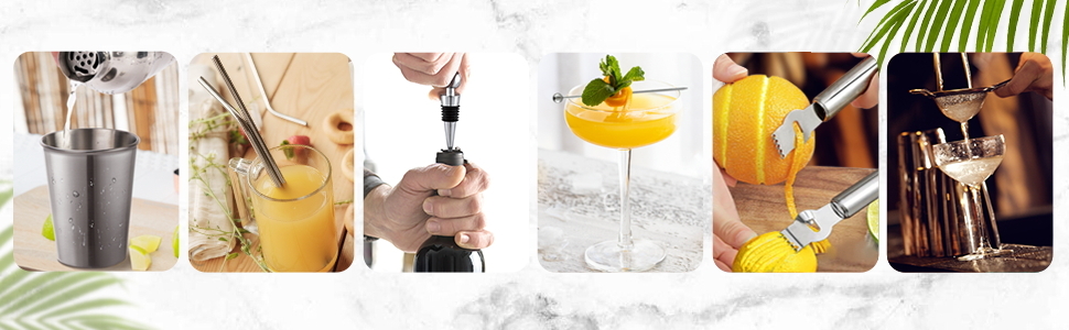 Набір для коктейлів YISSVIC 22 частини: шейкер, мірні склянки, ложка, наливник, підставка з бамбука. Подарунок для професіоналів та початківців