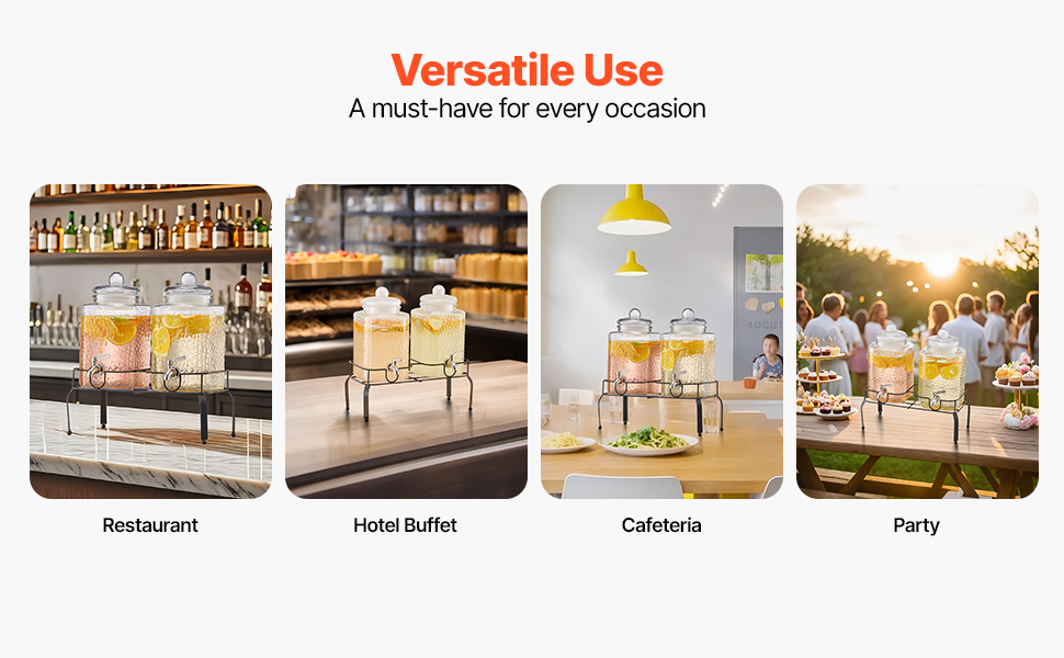 Диспенсер для напоїв VEVOR (2 x 5,5 л) з металевим підставкою, скляний сокодиспенсер з антикрапельним краном, для ресторанів, вечірок, приготування домашніх напоїв