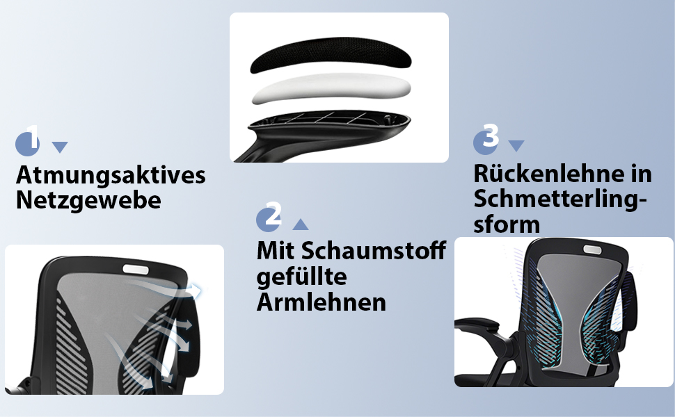 Офісний стіл з регульованими підлокітниками, ергономічний крісло з сітчастою спинкою, підтримкою попереку, регульованою висотою, м'яким сидінням, поворотним на 360°, чорний
