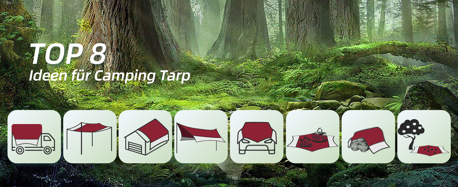 Тент Forceatt Zeltplane 3.7x4.3 м, Ultraleicht, 6 кріплень, Анти-UV, Водонепроникний. Для кемпінгу, піших прогулянок та відпочинку на природі. Темно-синій & сірий (Червоний & сірий)