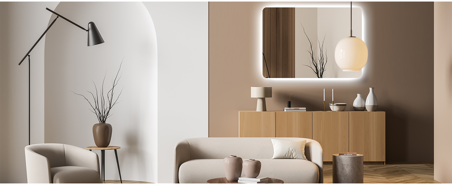 Дзеркало для ванної кімнати SONNI з LED-підсвічуванням, 100 x 60 см, антизапарник, IP44, сенсорне керування, 3 кольори світла