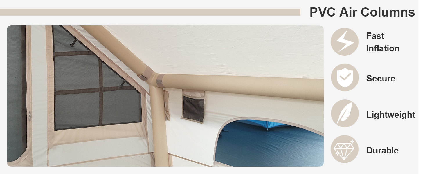 Надувний кемпінговий намет Glamping для 2/4/6/8 осіб 2025: швидкий монтаж, захист від дощу та москітної сітки, коричнево-бежевий
