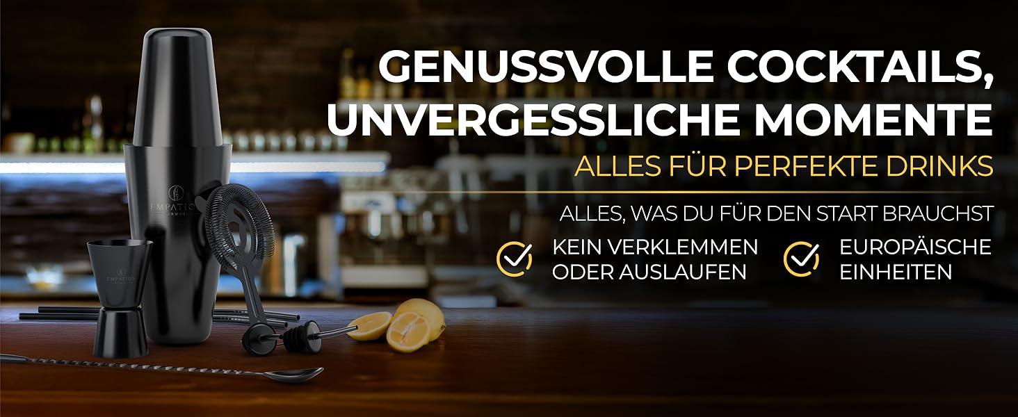 Набір для коктейлів EMPATION: професійний шейкер Boston, 8 предметів, 825 мл, нержавіюча сталь, чорний