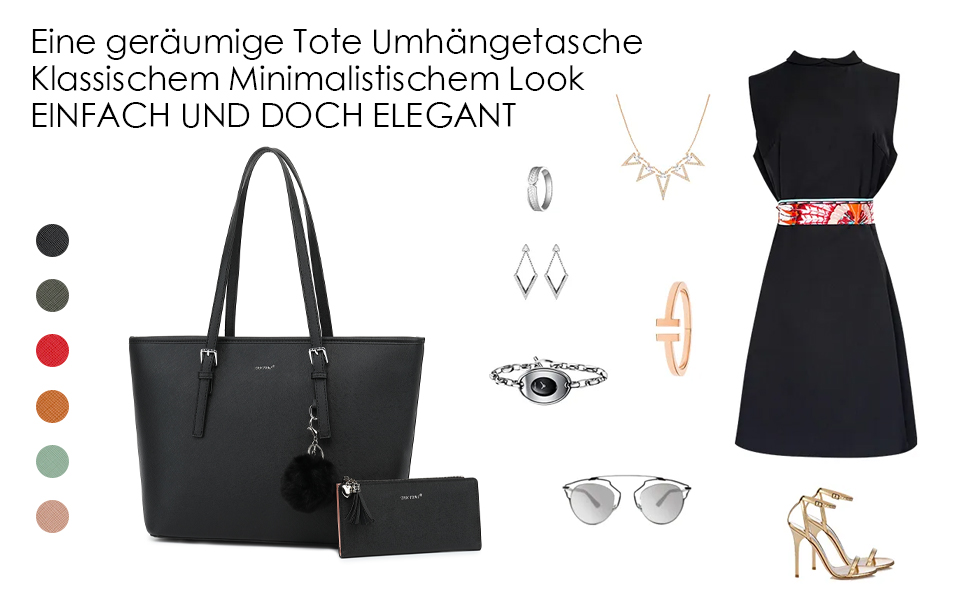 Сумка жіноча TANTOMI з гаманцем: для офісу, школи, покупок, велика, чорна, з пензликом та помпоном з штучного хутра