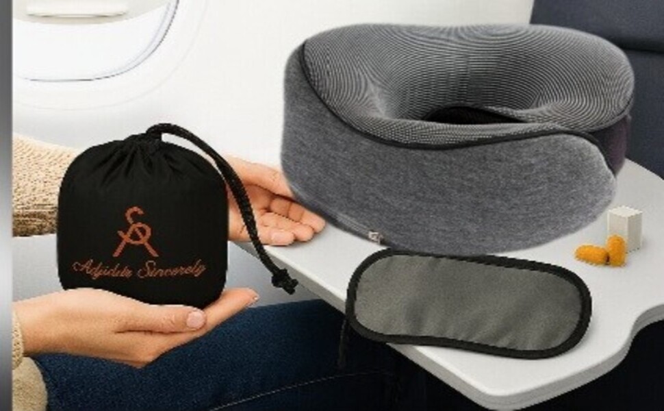 Подушка для шиї у літак, з Memory Foam, для дорослих, регульована, компактна, ергономічна – сірий графіт